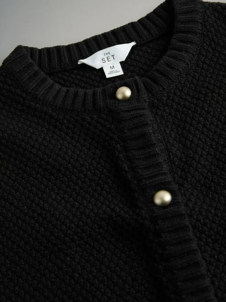 The Set 2 Pack Gold Button Knitted Short Sleeve Cardigans Cream/Black Best