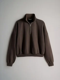 The Set 2 Pack Half Zip Funnel Neck Sweatshirts Pink/Chocolate Brown Sale