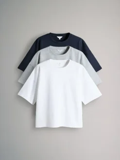 The Set 3 Pack Heavyweight Premium Boxy T-Shirts Navy/ Grey Marl/ White Best