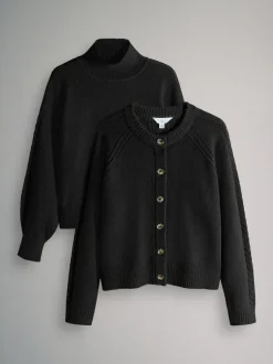 The Set 2 Pack High Neck Jumper/Cardigan Black Cable Online