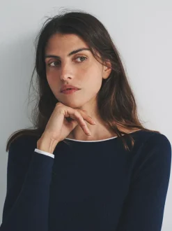 The Set 2 Pack Knitted Tipped Scoop Back Tops Ecru/Navy Blue Online