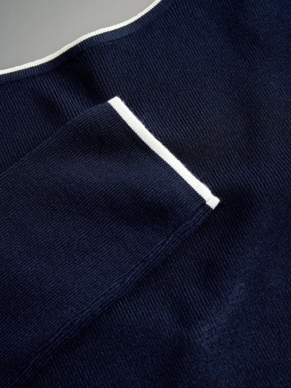 The Set 2 Pack Knitted Tipped Scoop Back Tops Ecru/Navy Blue Online