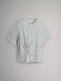 The Set 3 Pack Knot Front T-Shirts Black/White/Stripe Clearance