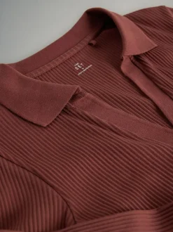 The Set 3 Pack Long Sleeve Ribbed Polo Top Black/Pink/White Best
