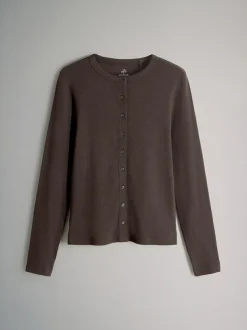 The Set 3 Pack Long Sleeve Button Through Rib T-Shirt Black/Chocolate Brown/Berry New