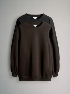 The Set 2 Pack Longline Crew Neck Sweatshirt Black/Chocolate Discount