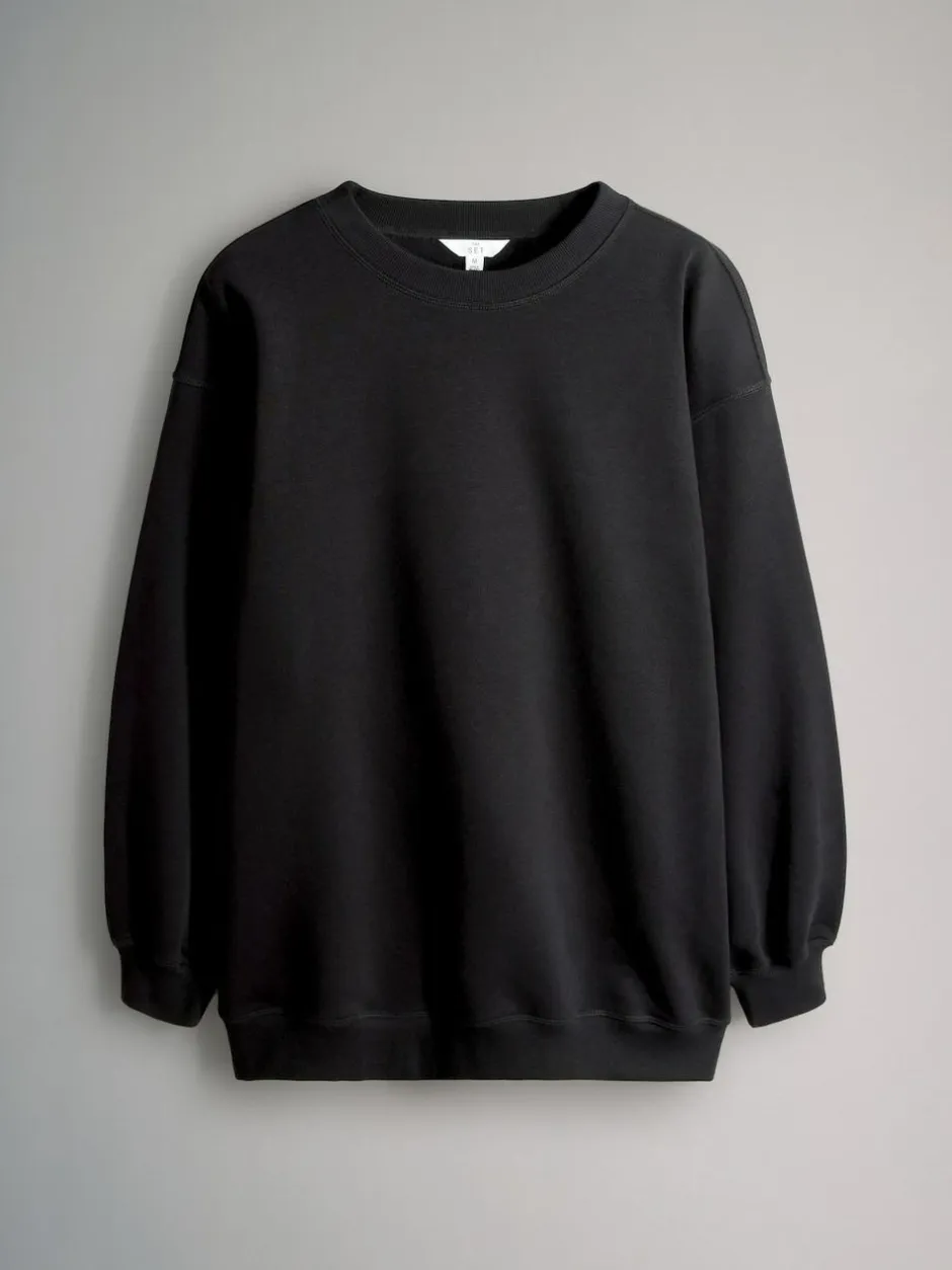 The Set 2 Pack Longline Crew Neck Sweatshirt Black/Chocolate Discount
