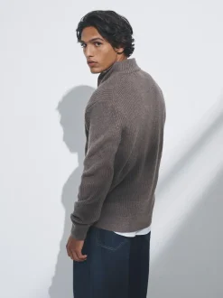 The Set 2 Pack Quarter Zip Neck Jumpers Brown/Navy Blue Sale