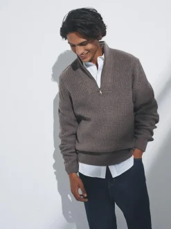 The Set 2 Pack Quarter Zip Neck Jumpers Brown/Navy Blue Sale