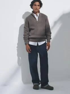 The Set 2 Pack Quarter Zip Neck Jumpers Brown/Navy Blue Sale