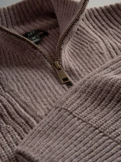 The Set 2 Pack Quarter Zip Neck Jumpers Brown/Navy Blue Sale