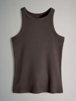 The Set 5 Pack Racer Ribbed Vests Black/Chocolate Brown/Taupe Brown/Stipe/White Outlet