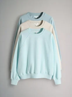 The Set 3 Pack Raglan Sweat Tops Blue/Light Blue/Cream Sale
