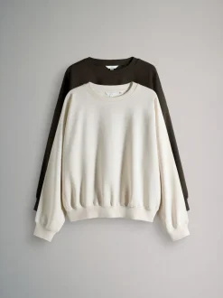 The Set 2 Pack Relaxed Crew Sweatshirt Chocolate Brown/Cream Clearance