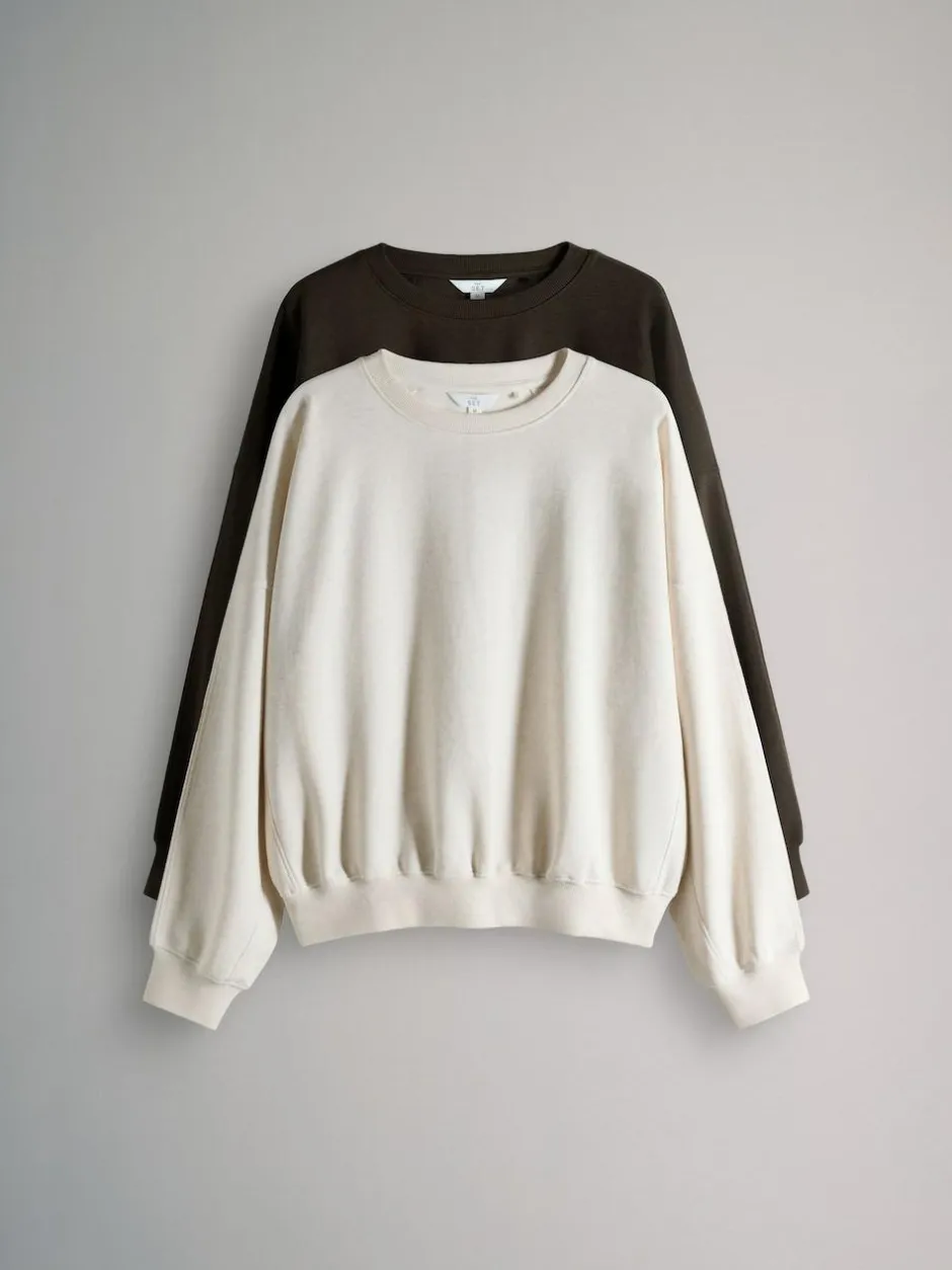 The Set 2 Pack Relaxed Crew Sweatshirt Chocolate Brown/Cream Clearance