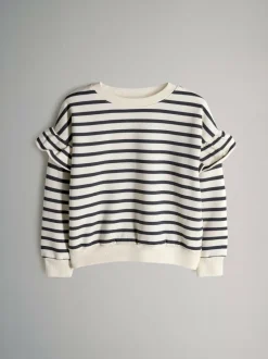 The Set 3 Pack Relaxed Frill Sleeve Sweatshirts Brown/Cream/Stripe