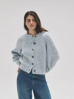 The Set 2 Pack Ribbed Chunky Knitted Cardigans Grey Marl/Light Blue Discount