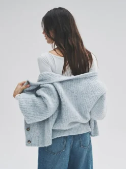 The Set 2 Pack Ribbed Chunky Knitted Cardigans Grey Marl/Light Blue Discount