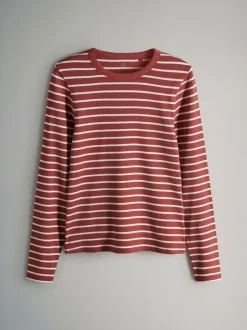The Set 5 Pack Ribbed Long Sleeve T-Shirts Brown/Pink/White/Stripe Sale