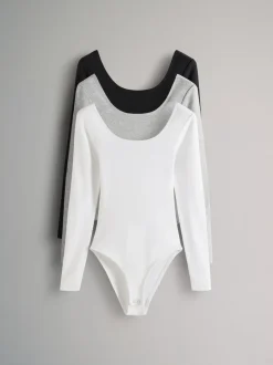 The Set 3 Pack Ribbed Long Sleeve Bodysuits Grey/Black/White Clearance