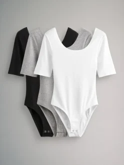 The Set 3 Pack Ribbed Long Sleeve Bodysuits Black/Grey/White Online