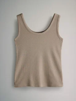 The Set 5 Pack Ribbed Scoop Neck Vests White/Black/Brown/Taupe Brown/Neutral Discount