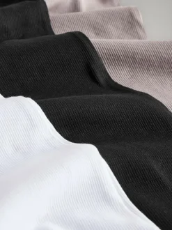 The Set 3 Pack Ribbed V-Neck Short Sleeved T-Shirts Black/White/Taupe Brown Hot