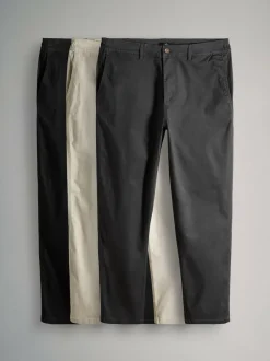The Set 3 Pack Slim Leg Chino Trousers Black/Brown/Cream