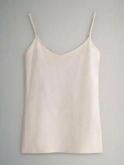 The Set 7 Pack Thin Strap Vest Tops Chocolate Brown/Cream/White/Blues Sale
