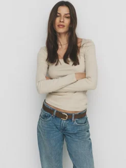 The Set 4 Pack Trim Square Neck Ribbed Tops Black/Chocolate Brown/Cream/White