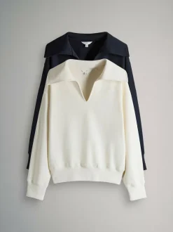 The Set 2 Pack Trophy Neck Long Sleeve Sweat Tops Navy/Cream Hot