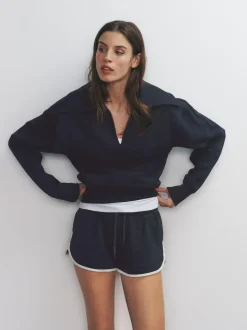 The Set 2 Pack Trophy Neck Long Sleeve Sweat Tops Navy/Cream Hot