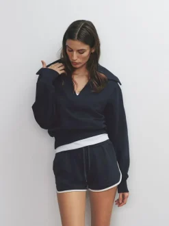 The Set 2 Pack Trophy Neck Long Sleeve Sweat Tops Navy/Cream Hot