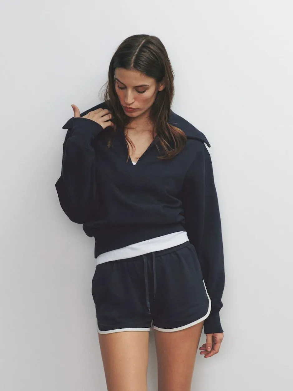 The Set 2 Pack Trophy Neck Long Sleeve Sweat Tops Navy/Cream Hot