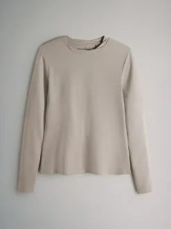 The Set 3 Pack Twist Neck Long Sleeve T-Shirts Chocolate Brown/Taupe Brown/Cream Clearance