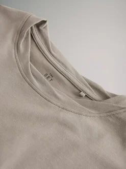 The Set 3 Pack Twist Neck Long Sleeve T-Shirts Chocolate Brown/Taupe Brown/Cream Clearance