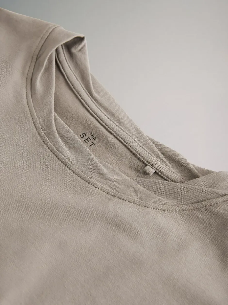 The Set 3 Pack Twist Neck Long Sleeve T-Shirts Chocolate Brown/Taupe Brown/Cream Clearance