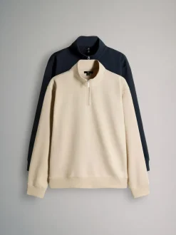 The Set 2 Pack Zip Neck Sweatshirts Navy Blue/Brown Best