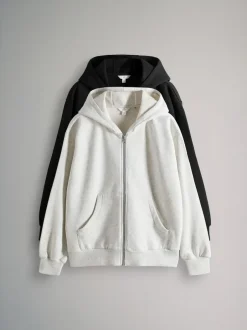 The Set 2 Pack Zip Though Hoodies Black/Grey Marl Clearance