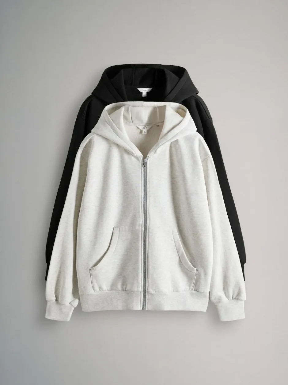 The Set 2 Pack Zip Though Hoodies Black/Grey Marl Clearance