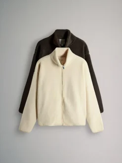 The Set 2 Pack Zip Through Borg Fleeces Chocolate Brown/Cream Online