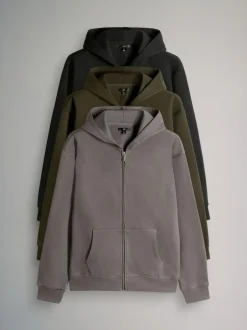 The Set 3 Pack Zip Through Hooded Sweatshirt Black/Grey/Green