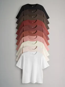 The Set Black/White/Red/Neutrals 10 Pack Short Sleeve Relaxed Fit Crew Neck T-Shirts Sale