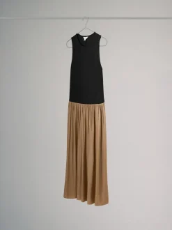 The Set Jersey Satin Mix Dress Brown Discount