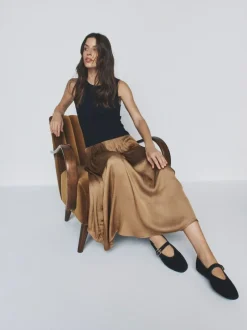 The Set Jersey Satin Mix Dress Brown Discount