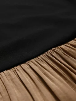 The Set Jersey Satin Mix Dress Brown Discount
