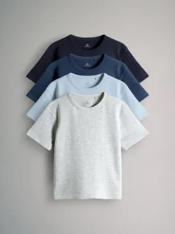 The Set 4 Pack Short Sleeve Waffle T-Shirts Navy Blue/Grey Marl/Blue New