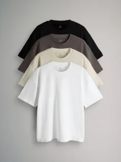 The Set Oversized Fit 4 Pack Short Sleeve Cotton T-Shirts Black Grey White Clearance