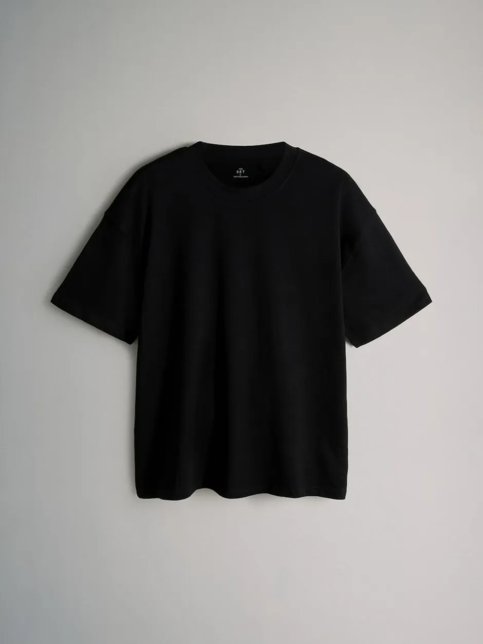 The Set Oversized Fit 4 Pack Short Sleeve Cotton T-Shirts Black Grey White Clearance