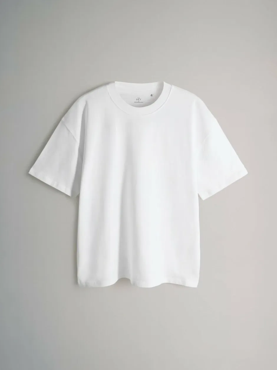 The Set Oversized Fit 4 Pack Short Sleeve Cotton T-Shirts Black Grey White Clearance